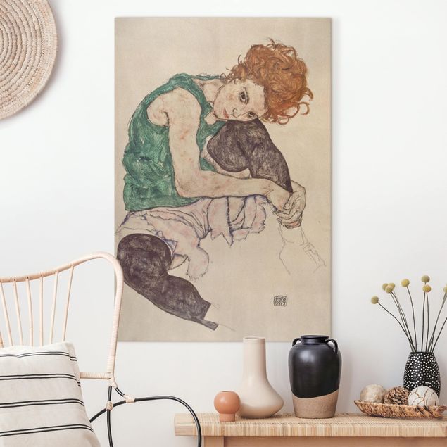 Quadros movimento artístico Expressionismo Egon Schiele - Sitting Woman With A Knee Up