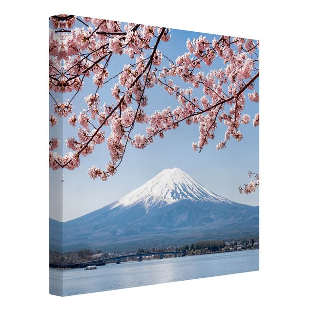 Telas decorativas montanhas Cherry Blossoms With Mt. Fuji