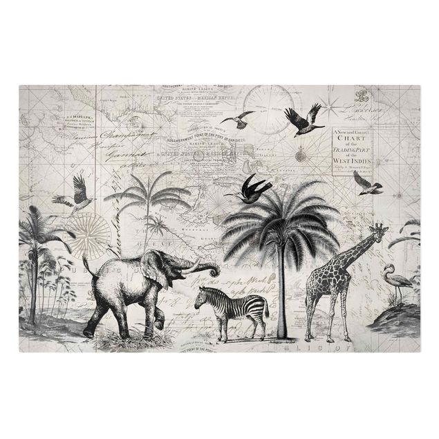 Telas decorativas girafas Vintage Collage - Exotic Map