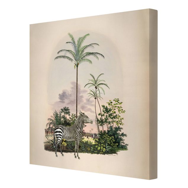 Telas decorativas réplicas de quadros famosos Zebra Front Of Palm Trees Illustration