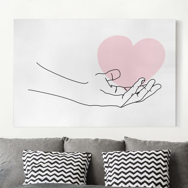 Telas decorativas Hand With Heart Line Art