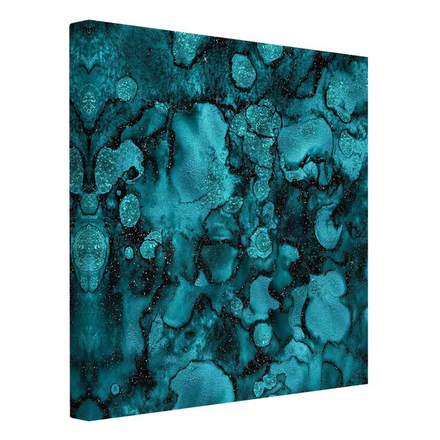 tela abstrata para sala Turquoise Drop With Glitter