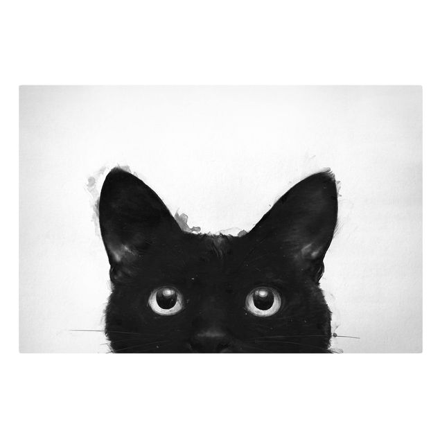Telas decorativas réplicas de quadros famosos Illustration Black Cat On White Painting