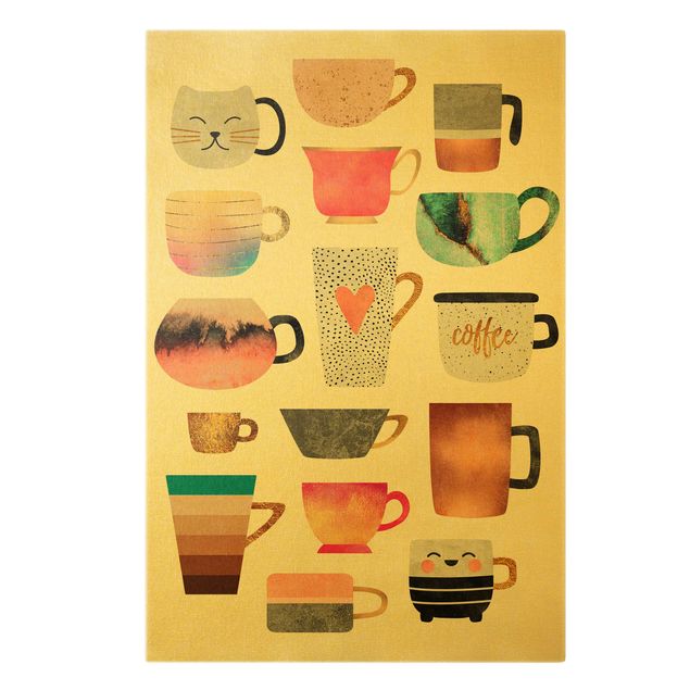 Telas decorativas café Colourful Mugs With Gold