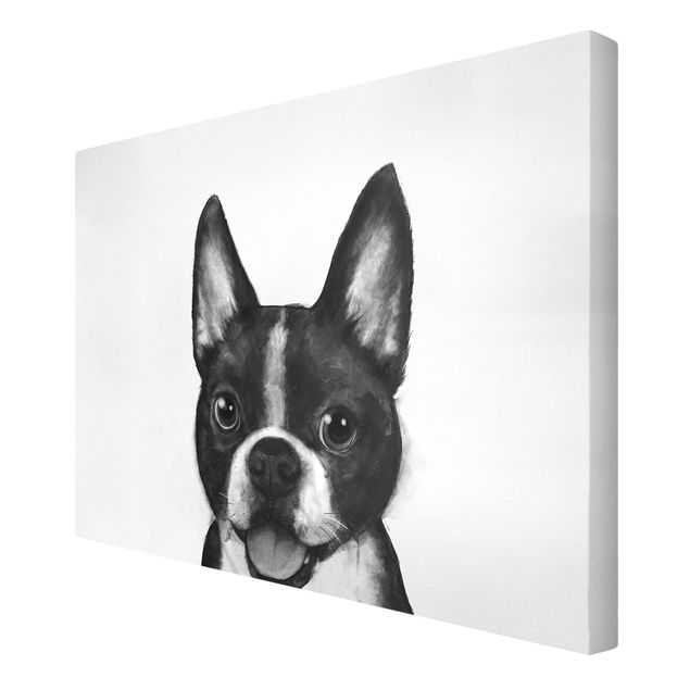 Telas decorativas em preto e branco Illustration Dog Boston Black And White Painting