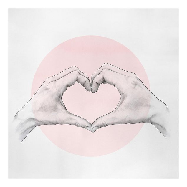 quadro de amor Illustration Heart Hands Circle Pink White