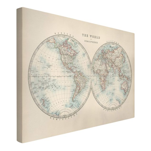 Telas decorativas frases Vintage World Map The Two Hemispheres
