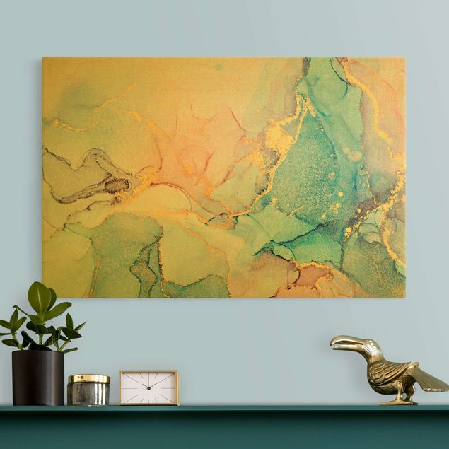 quadros decorativos para sala modernos Watercolour Pastel Colourful With Gold