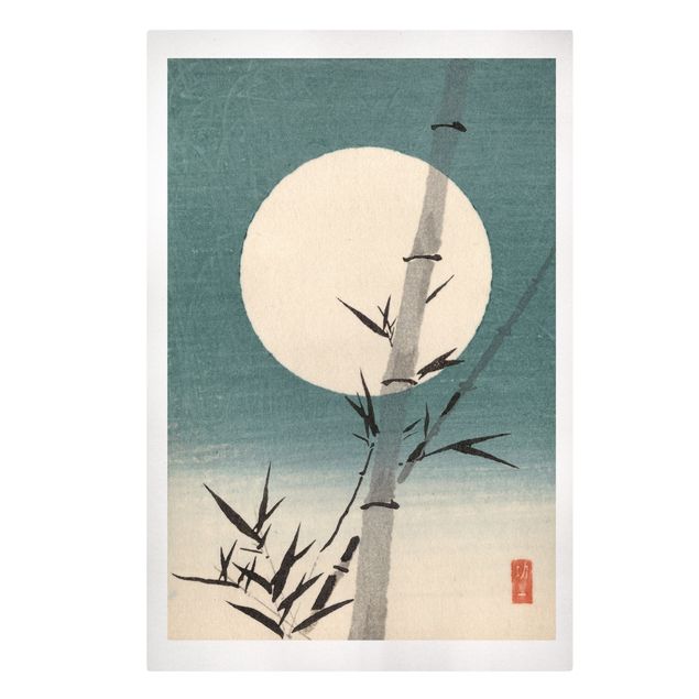 Telas decorativas paisagens Japanese Drawing Bamboo And Moon