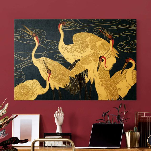 Telas decorativas animais Crane With Golden Feathers II