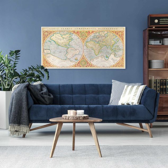 Telas decorativas mapas Historic World Map Orbis Descriptio Terrare Compendiosa