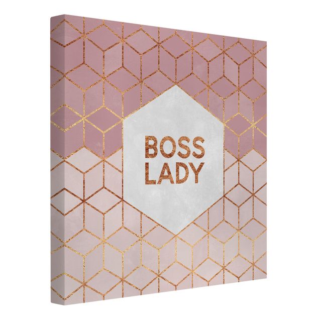 Telas decorativas frases Boss Lady Hexagons Pink