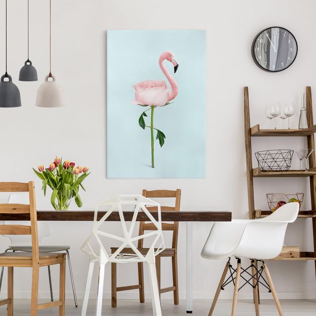 Telas decorativas aves Flamingo With Rose