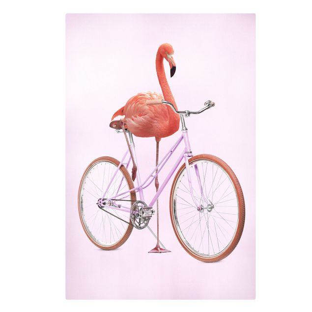 Telas decorativas animais Flamingo With Bicycle