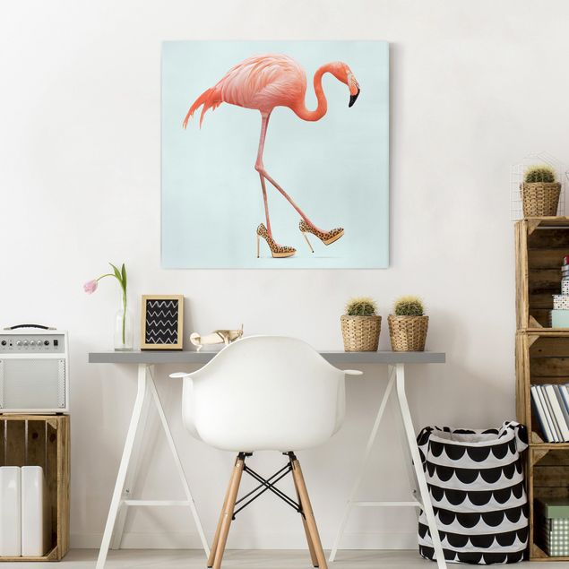 Telas decorativas réplicas de quadros famosos Flamingo With High Heels