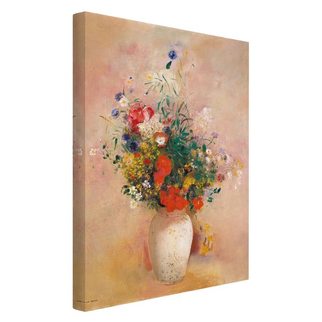 Telas decorativas flores Odilon Redon - Vase With Flowers (Rose-Colored Background)