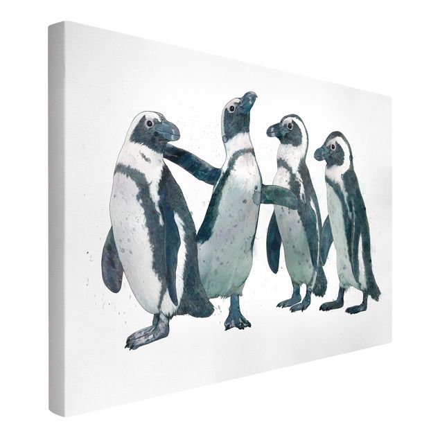 Telas decorativas réplicas de quadros famosos Illustration Penguins Black And White Watercolour