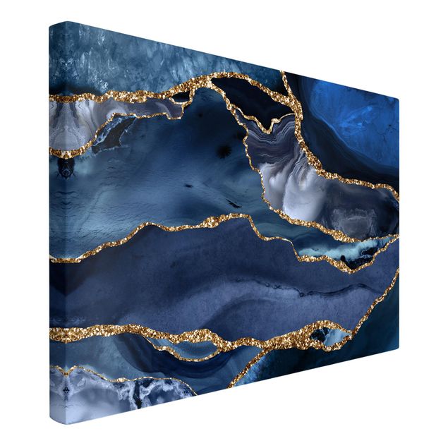 tela abstrata para sala Golden Glitter Waves Blue Backdrop
