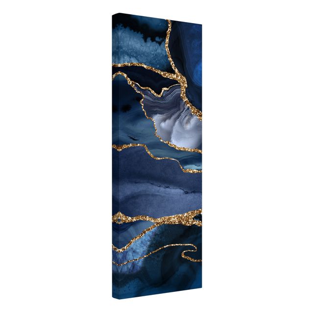 tela abstrata para sala Golden Glitter Waves Blue Backdrop