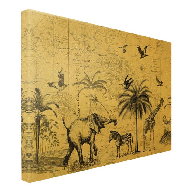 Telas decorativas zebras Vintage Collage - Exotic Map