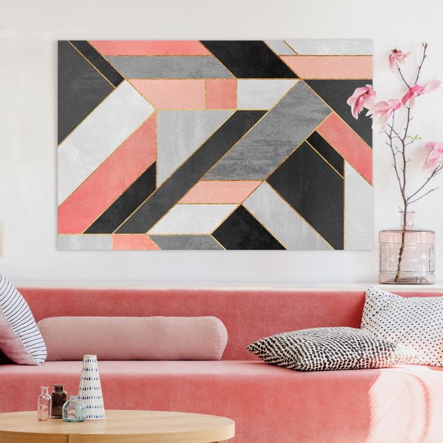 decoração quadros Geometry Pink And Gold