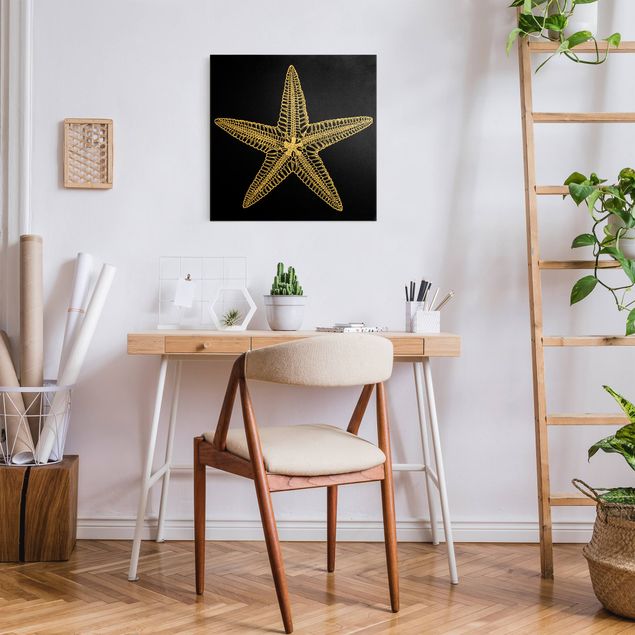 quadros modernos para quarto de casal Illustration Starfish On Black