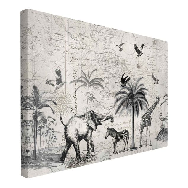 Telas decorativas zebras Vintage Collage - Exotic Map