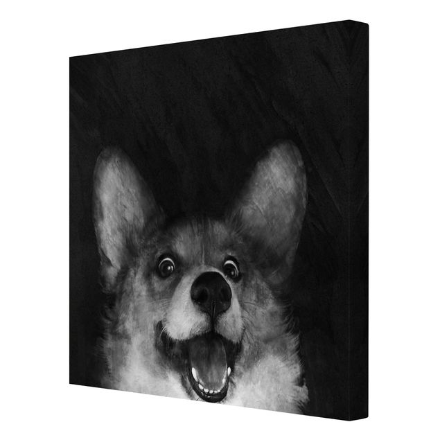 Quadros famosos Illustration Dog Corgi Paintig Black And White