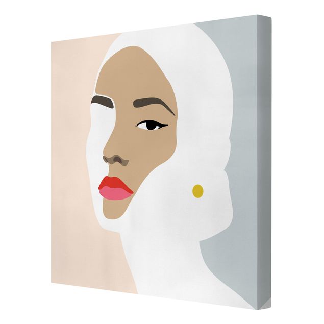 Quadros movimento artístico Line Art Line Art Portrait Woman Pastel Grey