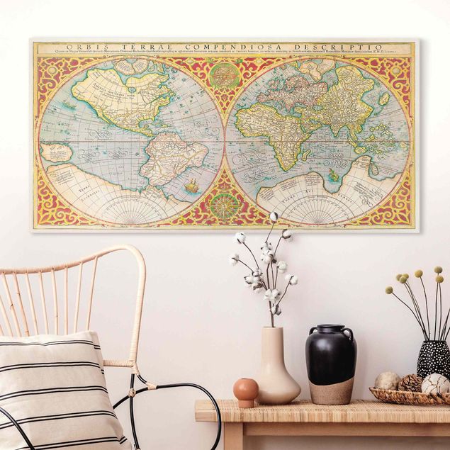 decoraçao para parede de cozinha Historic World Map Orbis Descriptio Terrare Compendiosa
