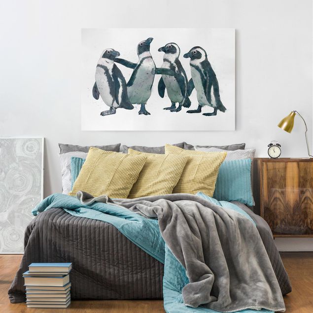 Telas decorativas aves Illustration Penguins Black And White Watercolour