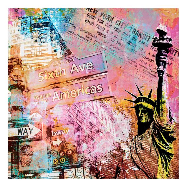 Telas decorativas frases Sixth Avenue New York Collage