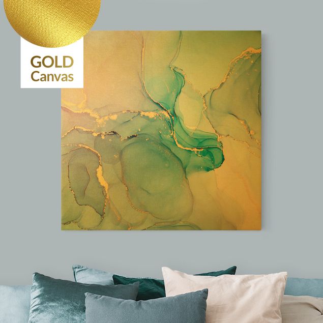 decoraçao para parede de cozinha Watercolour Pastel Turquoise With Gold