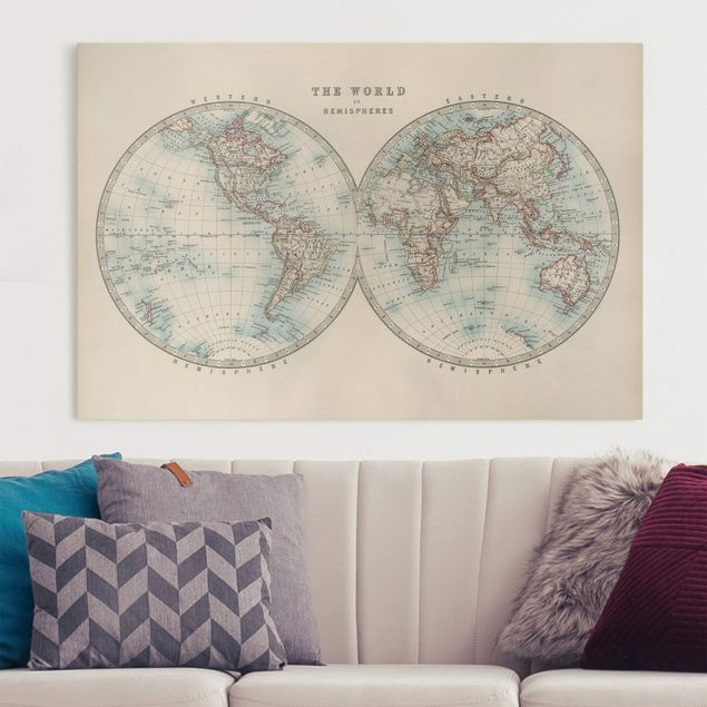 decoraçao cozinha Vintage World Map The Two Hemispheres