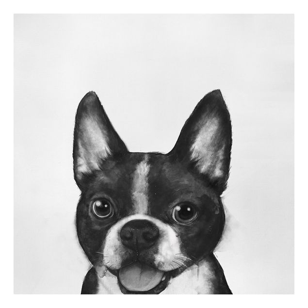 Telas decorativas em preto e branco Illustration Dog Boston Black And White Painting