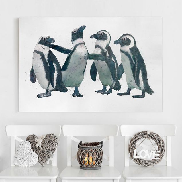 Quadros de Laura Graves Art Illustration Penguins Black And White Watercolour