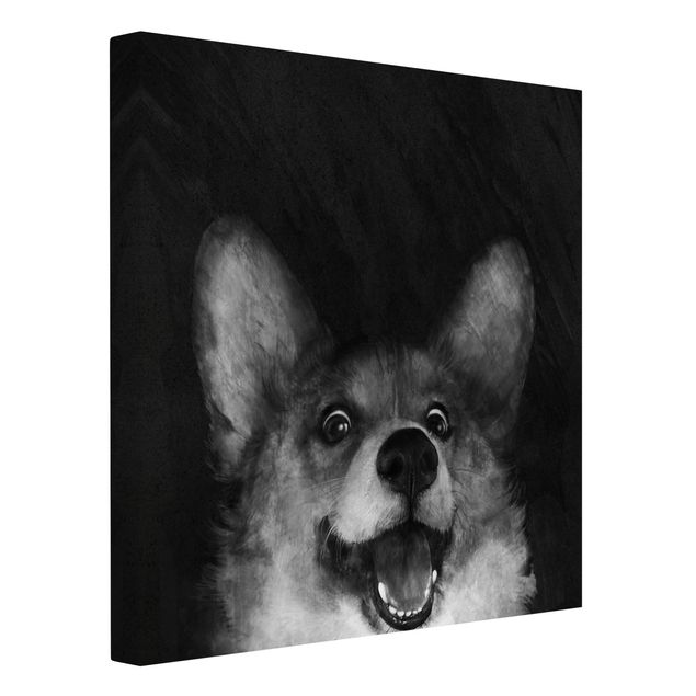 Telas decorativas réplicas de quadros famosos Illustration Dog Corgi Paintig Black And White