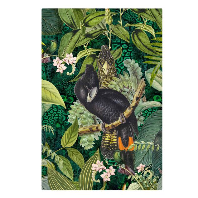 Quadros florais Colourful Collage - Cockatoos In The Jungle