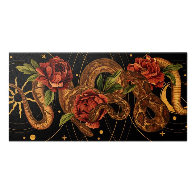 Quadros decorativos Snakes With Roses On Black And Gold I