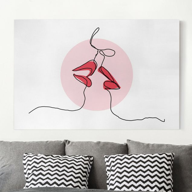 telas decorativas para paredes Lips Kiss Line Art