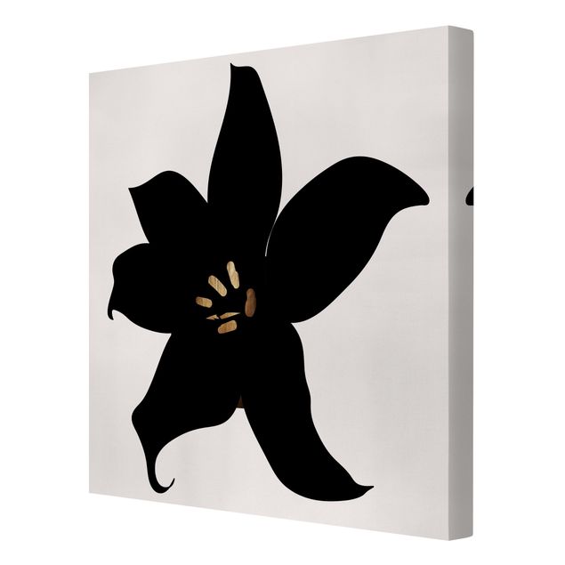 Telas decorativas em preto e branco Graphical Plant World - Orchid Black And Gold