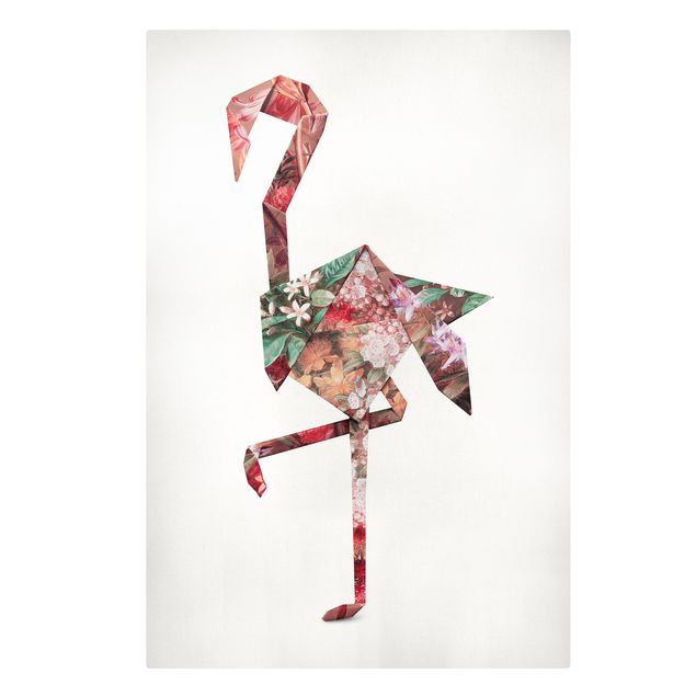 quadros flores Origami Flamingo