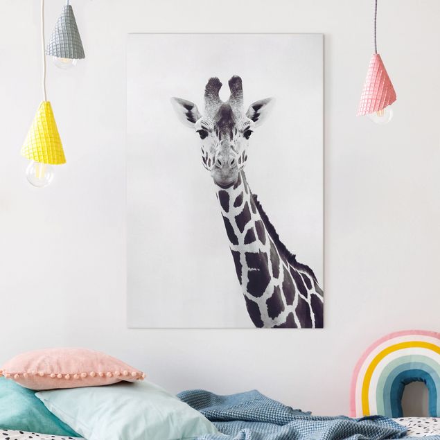 decoraçao para parede de cozinha Giraffe Portrait In Black And White