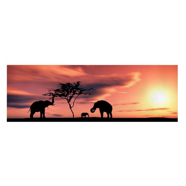 Telas decorativas pôr-do-sol African Elephant Family