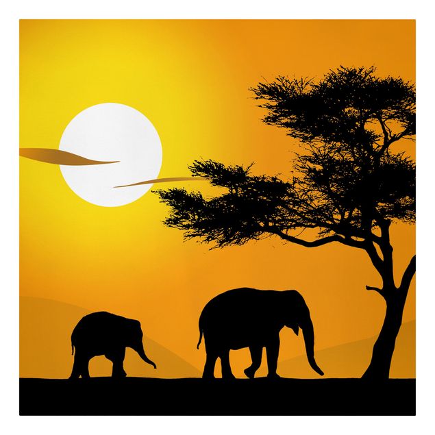 Telas decorativas pôr-do-sol African Elephant Walk