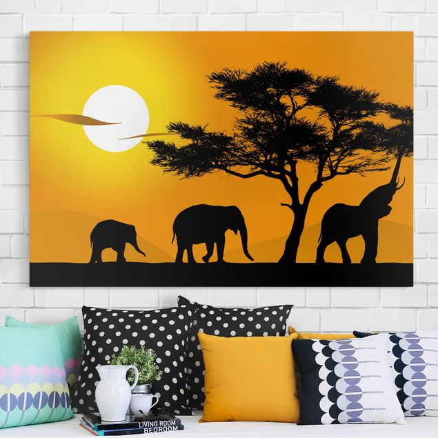 Telas decorativas elefantes African Elephant Walk