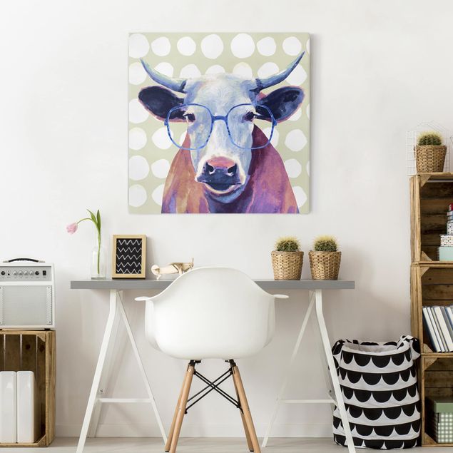 quadros decorativos para sala modernos Animals With Glasses - Cow