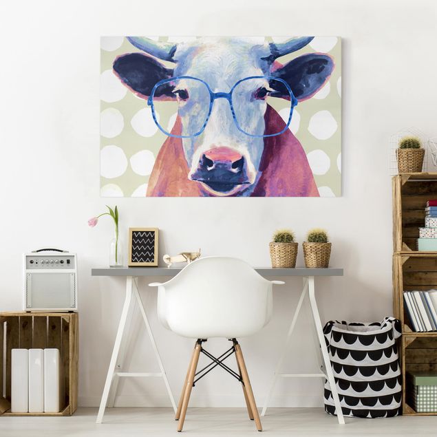 quadros decorativos para sala modernos Animals With Glasses - Cow