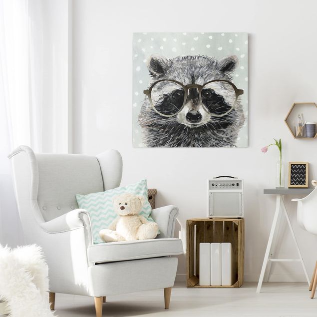 Telas decorativas animais Animals With Glasses - Raccoon