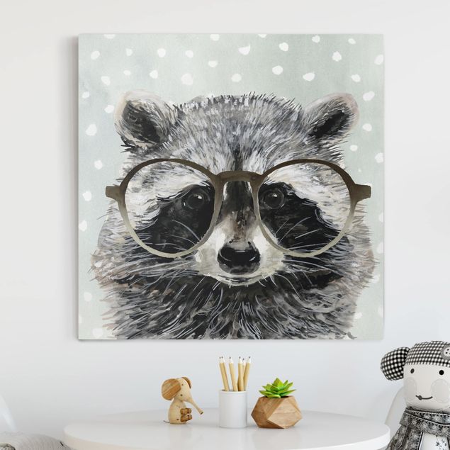 Quadros ursos Animals With Glasses - Raccoon